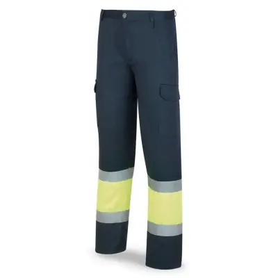 PANTALÓN TERGAL AZUL MARINO Y AMARILLO FLUOR