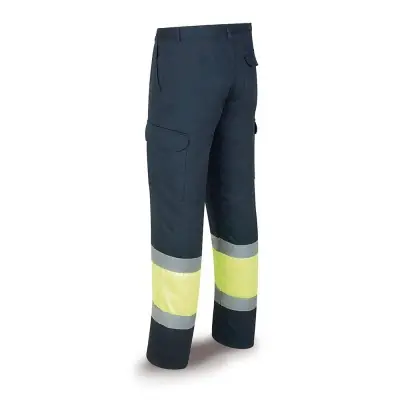 PANTALÓN TERGAL AZUL MARINO Y AMARILLO FLUOR