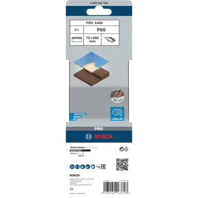 BANDA DE LIJA PRO X440, 75 X 480 MM, G60 BOSCH 2608606043