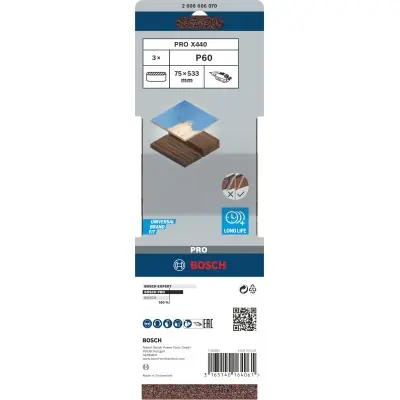 BANDA DE LIJA PRO X440, 75 X 533 MM, G60 BOSCH 2608606070