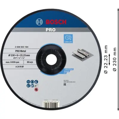 DISCO DE DESBASTE PRO METAL, 230 X 6 X 22,23 MM BOSCH 2608603184