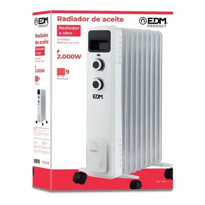 Radiador de aceite 2000 w con 9 elementos, 41 x 25 x 60 cm