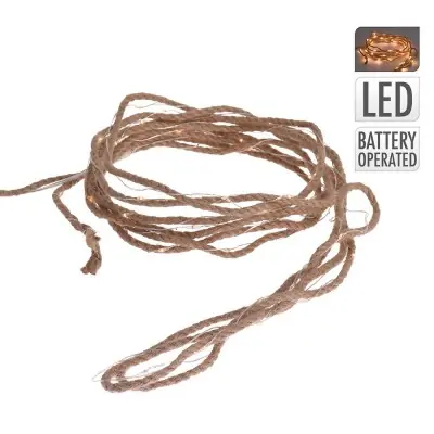 Grinalda de juta a pilhas 50 micro leds branco quente fixos ip20 5,03m