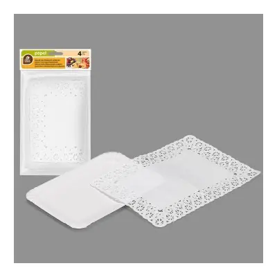 Bandeja rectangular con blonda color blanco 14 x 21 cm, 4 uds