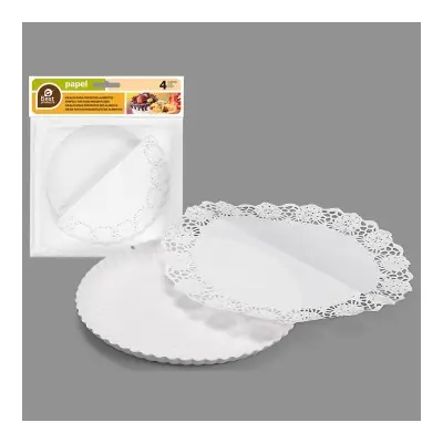 Bandeja redonda con blonda color blanco ø21cm, 3 uds