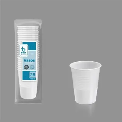 Vasos de plástico blancos 200cc, 25 uds