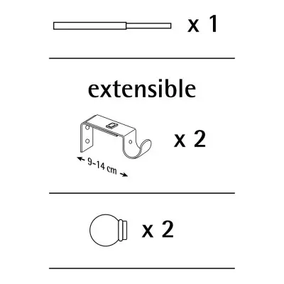Kit barra cortina anillo plomo extensible de 110 - 200 cm