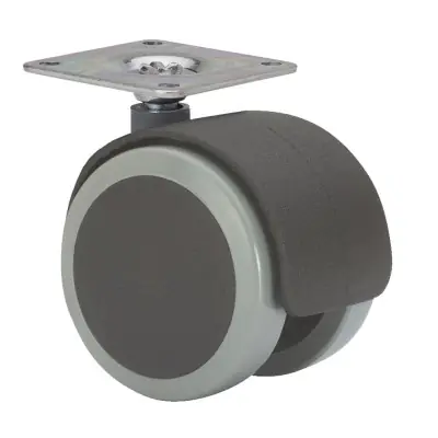 Rueda giratoria con placa y eje liso, color negro / gris, carga máx. 50 kg, 42 x 42 mm, ø 5 cm