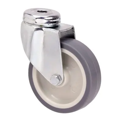 Rueda giratoria de goma con eje liso y agujero, color gris, carga máx 40 kg, ø 5 cm