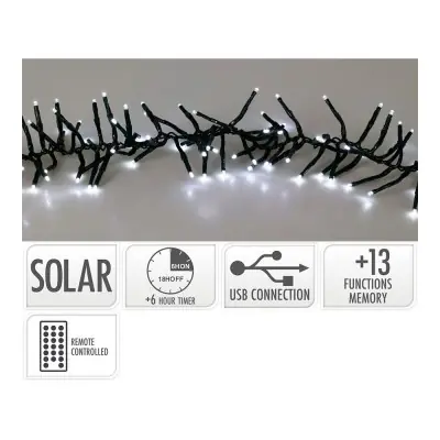 Guirnalda led solar 768 leds 13 funciones parpadeante exterior blanco frio cable verde 5,6 m