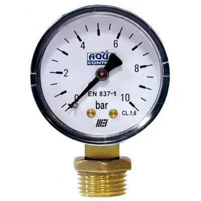 Manómetro para presión de agua 0-10 bares, conexión ¼ pulg. - ½ pulg